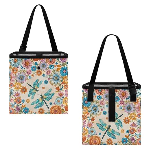 Dragonfly and Boho Mandala Car Trash Can Leakproof Trash Bin Car Garbage Can Hanging Water-Resistant Collapsible Auto Trash Bag Car Accessories for Women Men