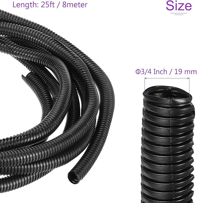 DMiotech 25ft Wire Loom Split Tubing 3/4 Inch(19 Mm) ID, Cord Protectors from Pet Flexible Conduit Cable Management for Office, Home, Garden, Black