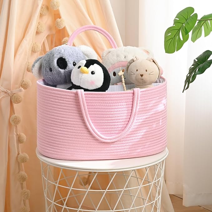 19L Baby Diaper Caddy Organizer, 16.8"x9.8"x9" Cotton Rope Diaper Basket, Changing Table Storage Caddy With Removable Divider, Baby Basket for Nursery, Car, Diapers, Baby Shower Gifts for Newborn