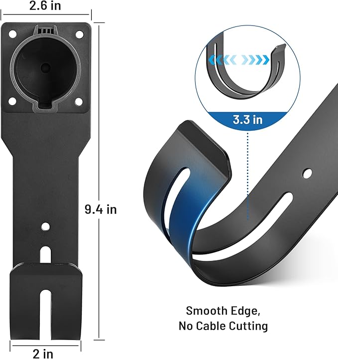 MECMO EV Charger Holder SAE J1772 Nozzle Holster Dock and J-Hook Combination Wall Mount, EVSE Electric Vehicle Car Charger Cable Organizer EV Charger Cord Wall Hook Cable Holder J1772 Connector