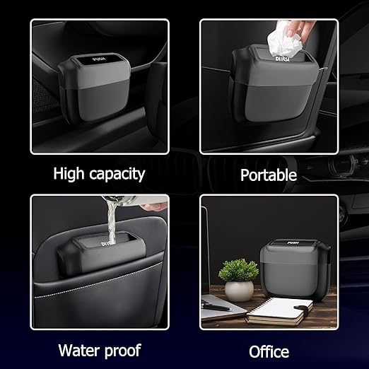MOTORBUDDY Car Trash Can with Lid, Built-in Storage Garbage Bag, Vehicle Trash Accessories for Interior, Mini Garbage Bin for Automotive, Home, Office, Kitchen, with 30pcs Trash Bags