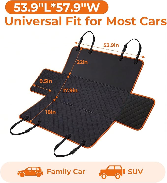 KITPLUS Dog Car Seat Cover for Pets Waterproof Seat Cover Hammock Nonslip Durable 600D Heavy Duty Scratch Proof Soft Back Seat Covers for Cars Trucks and SUVs
