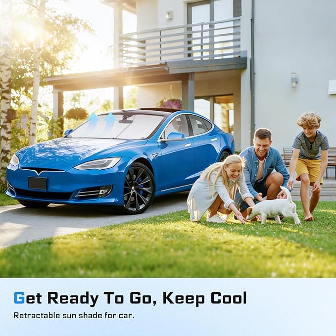 2026 Retractable Windshield Sun Shade Automatic Car Sunshade for Windshield, UV & Heat Protection, Keep Cool and Protect Interior, Adjustable Universal Fit for Car Trucks SUVs (Not for Large Trucks)