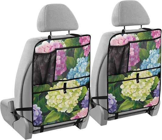 Pink Hydrangea 2 Pack Backseat Car Organizer with Storage Pockets Seat Back Organizers for Kids Kick Mats Backseat Protector Automotive