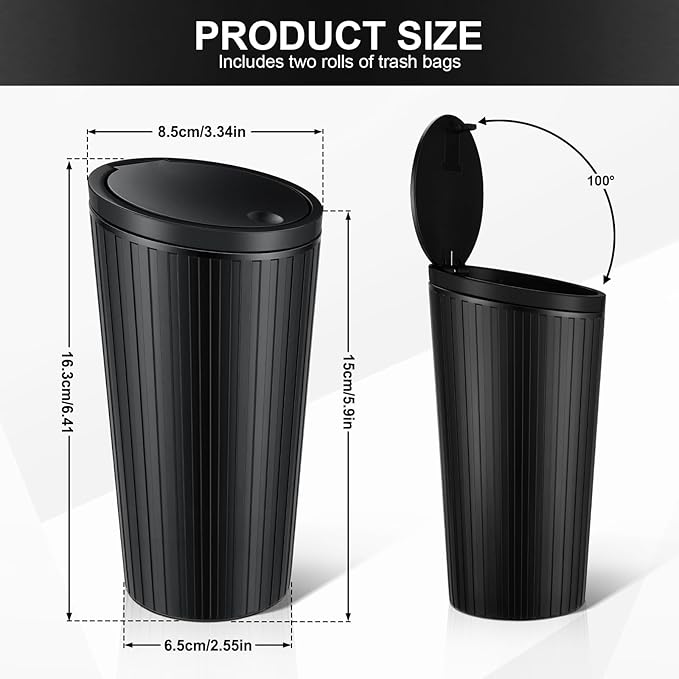 SINGARO Car Trash Can with Lid, Leakproof Mini Garbage Bin for Car Cup Holder, Small Trash Can for Vehicle, Home & Office - Includes 30 Bags, Easy Clean (Black)