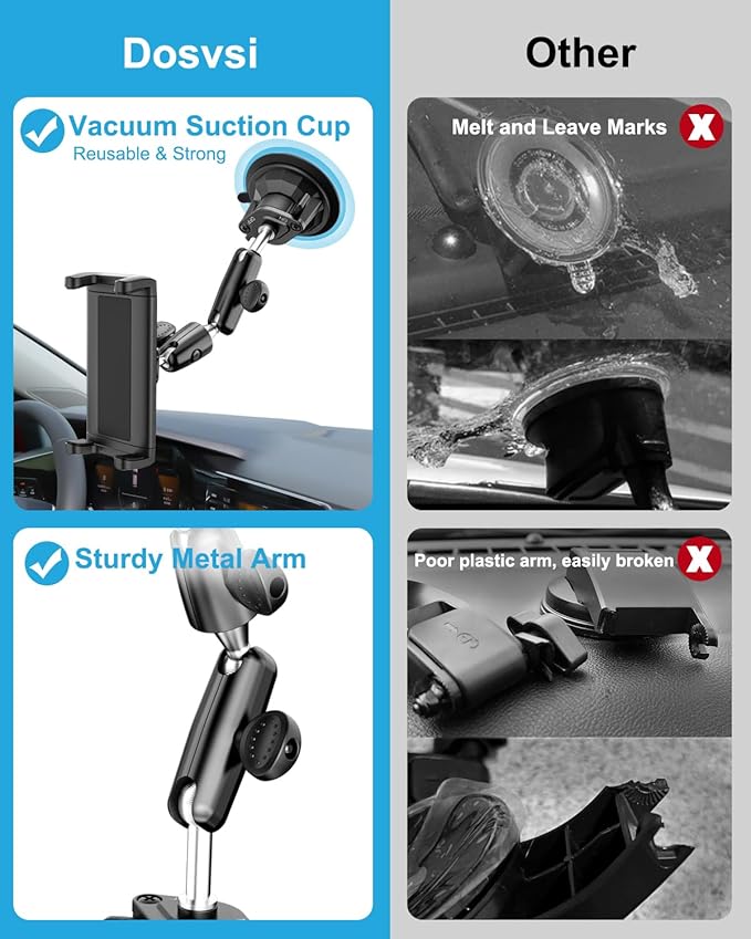 Z Fold Car Holder, [Super Suction Cup] Dashboard Windshield Mount for Foldable Phone, 360° Metal Arm Truck Tablet Phone Stand for Galaxy Z Fold 7 6 5 4 3 2, Pixel Fold, Galaxy Tab, 4-13" Device