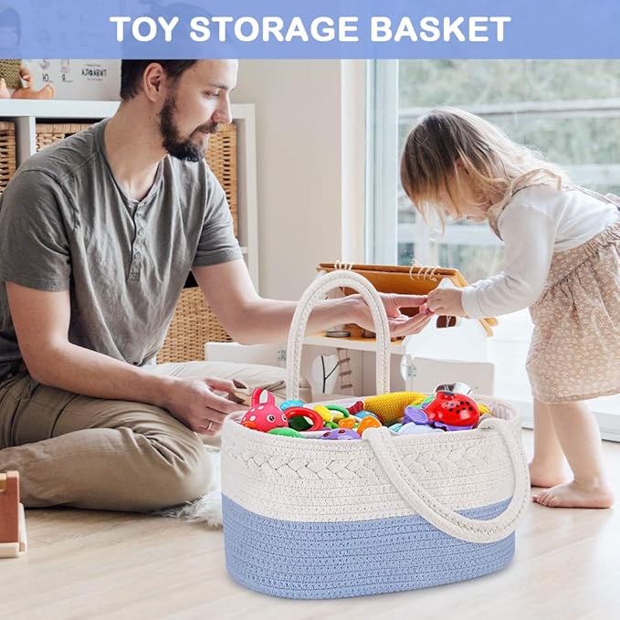 ABenkle Diaper Caddy Organizer - Cotton Rope Nursery Storage Basket for Baby Essentials, Boys & Girls Shower Gift, Changing Table Organizer