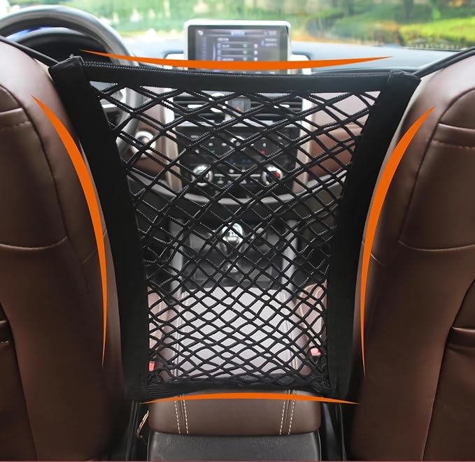 Dog Pet Car Net Barrier Stretchable Car Storage Mesh Organizer with Hooks & Storage Bag Children & Pet Seat Back Car Divider for Driving Safe Barrier of Pet and Kid in Car Backseat