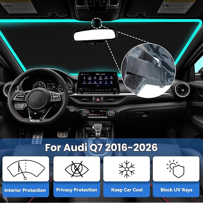Windshield Sun Shade for Audi Q7 2026 2025-2016, Car Front Window Sunshade with 240T Sun Visor Protector Blocks UV Rays Heat Sun Shield Accessories