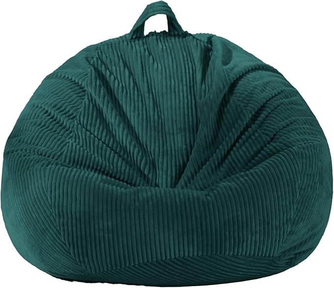 ZhenLives Stuffed Animal Storage Bean Bag Chair Cover, Cover Only (No Filler), Corduroy Toy Organizer Floor Cushion Seat, 48 in/120 cm Slipcover for Teens & Adults,Green