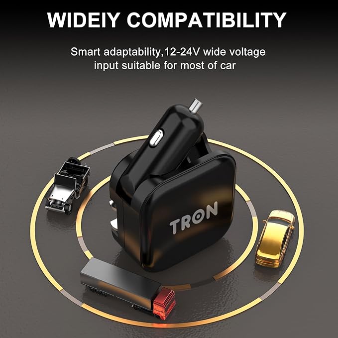 TRON Wall & Car Charger Travel Charging Station, 36W Dual USB-C & USB-A Fast Charger, Foldable for iPhone, iPad, Samsung Galaxy S22/S21, AirPods – TR17