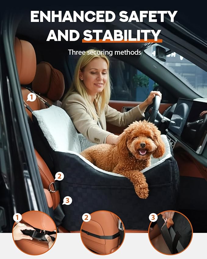 Dog Car Seats for Medium Dogs, All-Season Comfort Dog car Seat Boosters Detachable & Washable Pet Dogs Seat for Cars, SUVs, Easy to Install (Black)