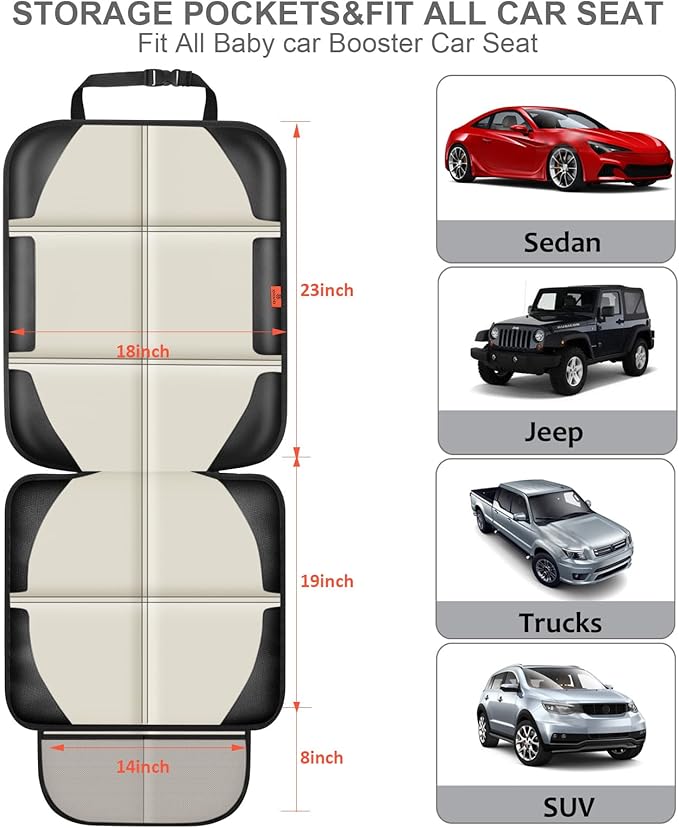 XHYANG Car Seat Protector,2 Pack Car Seat Protectors Baby Carseat Waterproof Durable 600D Fabric for Child Baby Car Seat Mat Vehicle Pet Cover 2 Storage Pockets (2 Pack Beige)