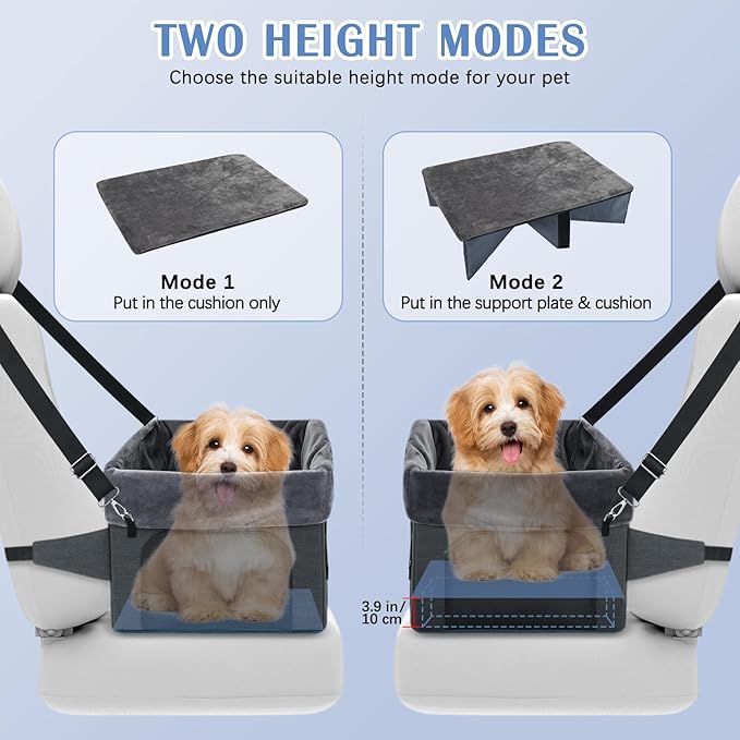 PetsHome Dog Car Seat for Small Dogs, Detachable Washable Pet Booster Seat with Storage Pocket, Breathable Mesh, Safety Leash, Adjustable Straps for Small Pets Up to 25lbs-Grey