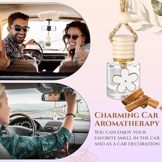 Siifert 2 Sets Hanging Car Air Freshener and Essential Oil Diffuser, Car Air Freshener Daisy Essential Oil Diffuser Long Lasting Automobile Aromatherapy(White,Iced Vanilla Woods)