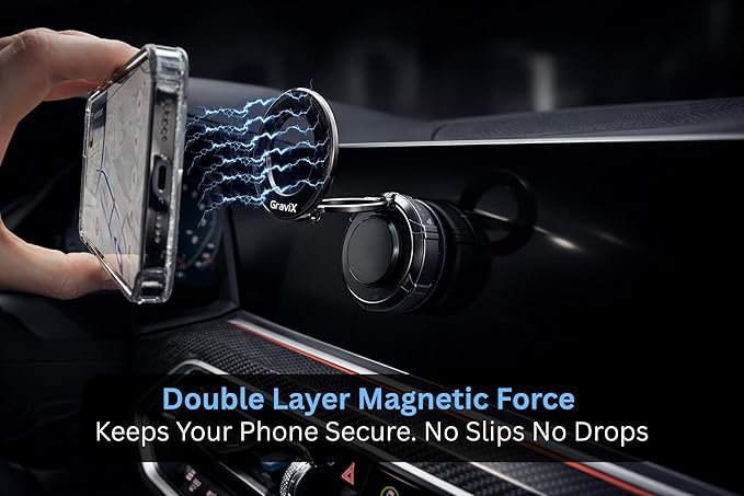 GraviX Magnetic Car Phone Holder for MagSafe – Powerful Magnet, Strong Suction, Anti-Vibration Arm, 360° Adjustable Dashboard & Windshield Car Mount (Fits All Vehicles, All Phones & Cases)