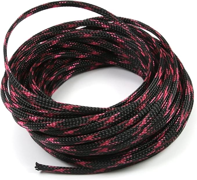 Aicosineg Cable Sleeve Braided Sleeving PET Wire Loom Tubing Cable 32.81ft-1/6inches Wrap Protector for HiFi Audio and Video Headphone Cable Protect Wires from Chewing of Pets Black and Pink