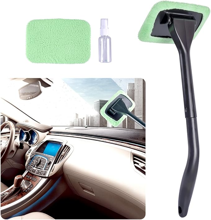 AutoEC Auto Glass Cleaner Wiper Keeps Cars Vehicles Interior Exterior Windshields Windows Clean, Come with 2 Pads Washer Towel and 30ml Spray Bottle, Use Wet or Dry