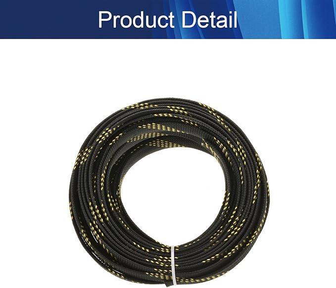Aicosineg 32.8ft PET Flexible Braided Cable Sleeve 0.55inch Width Wire Loom Sleeving and Organizer Flexible Wire Mesh Sleeve Wrap Protector for TV Audio PC Cords from Pets Chewing Black and Gold