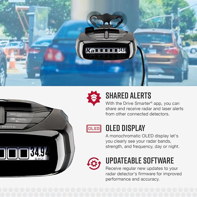 Cobra RAD 480i Laser Radar Detector + OBDII Power Cord Bundle – Long Range Detection, Bluetooth, Apple CarPlay and Android Auto Compatible, Front and Rear Detection, Digital Signal Processing, Black