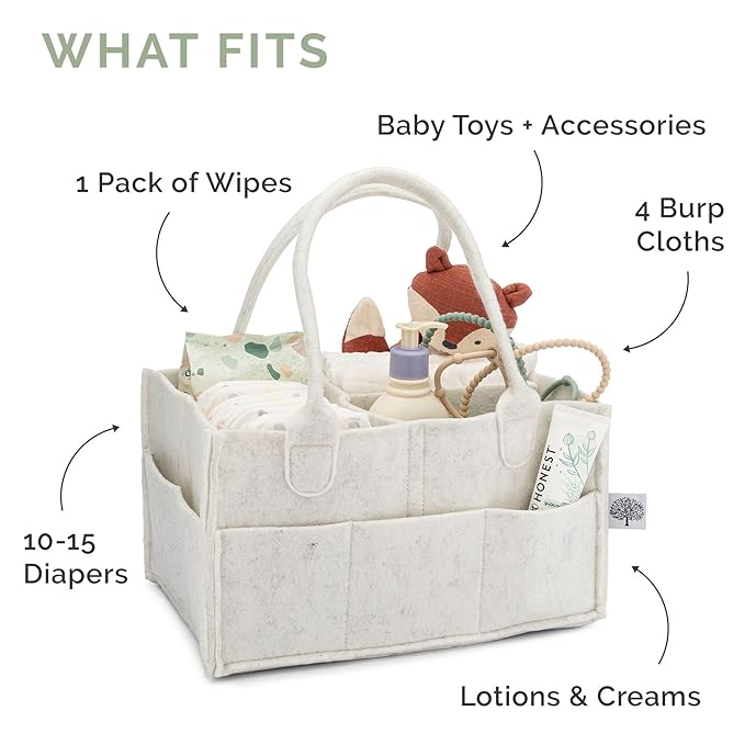 Parker Baby Co. Diaper Caddy - Nursery Storage Bin and Car Organizer for Diapers and Baby Wipes - Oatmeal, Large