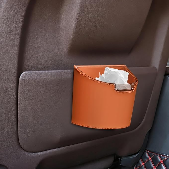 Car Trash Can, Multipurpose Leakproof Hanging Vehicle Garbage Can with Removable Liner, Waterproof Automotive Interior Dustbin Garbage Container, Universal for SUV Van Truck (Orange)