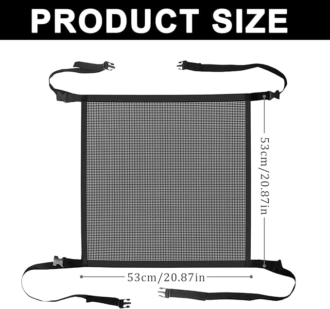 Car Dog Barrier Net Universal Dog Barrier for Car with Adjustable Ropes and Hooks One-Piece Design Mesh for Most Cars, SUVs, Pickups, Trucks and Vans (21x21 Inches)