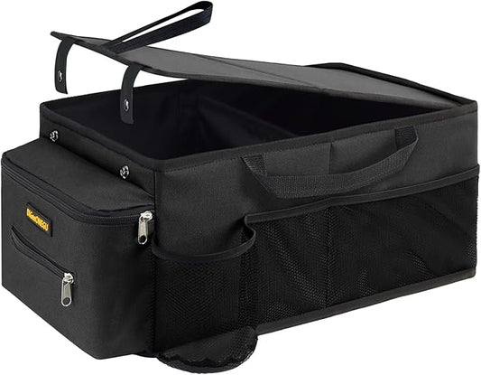 Car Seat Organizer-Car Organizer Front Seat Back Seat,Car Organizers and Storage,Passenger Seat Organizer with Lid Tissue Box Cup Holder (Grey) (Black)