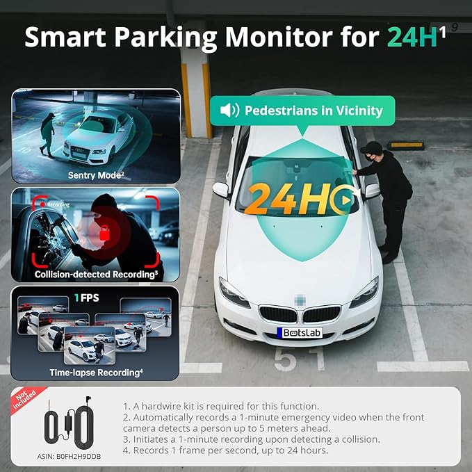 BOTSLAB 3 Channel Dash Cam 4K with 128GB Card, 3.18" Touch Screen, Voice Control, 4K Dash Cam Front and Rear Inside Loop Recording, 5.8GHz WiFi, GPS, Night Vision, WDR, Parking Mode