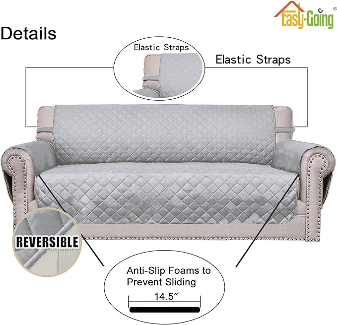 Easy-Going Chair Sofa Slipcover Reversible Sofa Cover Water Resistant Couch Cover Furniture Protector Cover with Elastic Straps for Pets Kids Children Dog Cat (Chair, Light Gray/Ivory)