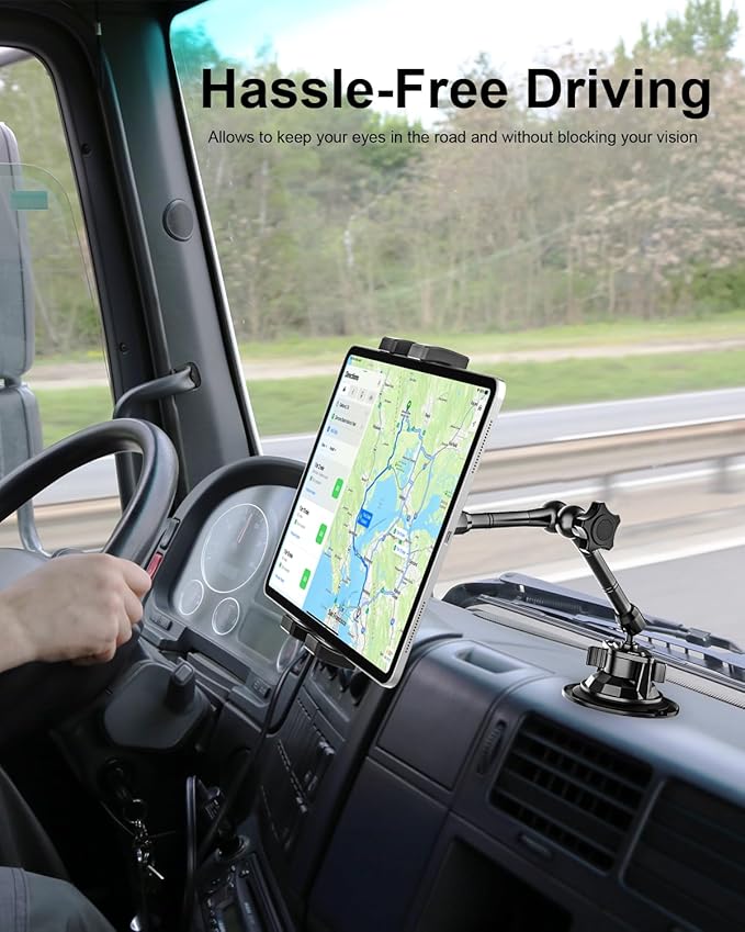 Metal Tablet Mount - Heavy Duty [Super Suction Cup] Dashboard Windshield for Car/Semi Truck/Pickup/Van/SUV/Commercial Vehicle - 4.7-13" iPad Pro Air Mini, iPhone, Galaxy