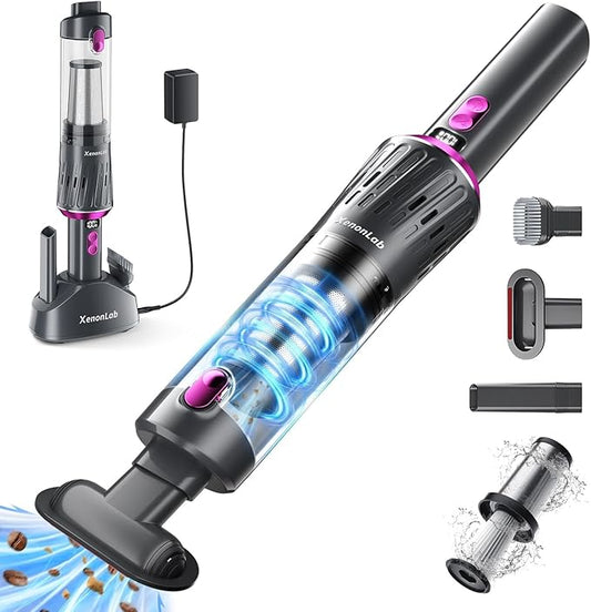Handheld Vacuum Cordless 25000Pa Car Vacuum 3-in-1 Handheld Vacuum, Includes Smart Display and Charging Base Hand Vac Cordless Rechargeable One-Touch Empty for Home/Pet/Car (Purple)