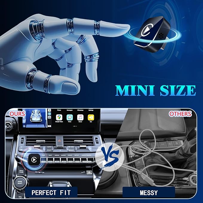 Wireless CarPlay Adapter, 2026 Upgraded Wired to Wireless for Apple CarPlay & Android Auto, Mini USB Design Car Play Adapter with Type-C Extension, Plug and Play, Stable Connection & No Latency