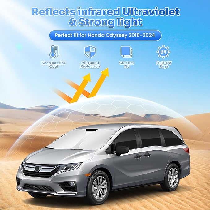 Canvcle Window Shades for 2018-2025 2026 Honda Odyssey Accessories Windshield Sun Shade Side Rear Window Cover Sunshade Sun Visor Shield Privacy Protection for Camping Keep Vehicle Cool Black 8PCS