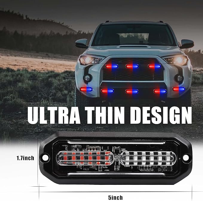 WINECO Red/Blue 8pcs Ultra Slim LED Emergency Strobe Police Lights, Surface Mount Grill Grille Hazard Safty Warning Flashing Light for Volunteer Trucks Vehicles