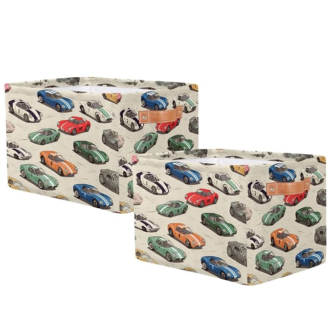 Race Cars Storage Baskets for Organizing, Fabric Collapsible Storage Bins Box Cool Decorative Toy Organizer Baskets for Closet Shelves Gift Basket 2Pcs