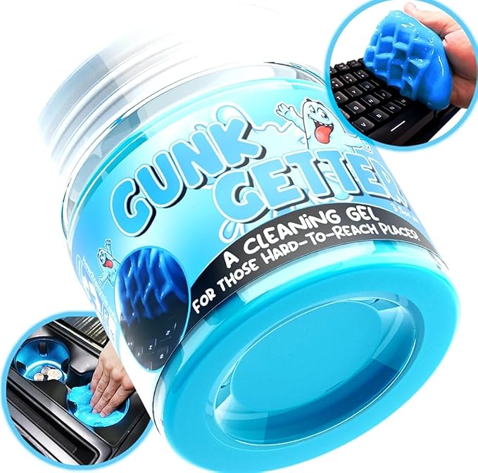 Gunk Getter, Cleaning Gel for Those Hard to Reach Places, Automotive Cup Holder Electronic Keyboard Office, Slime Gel Cleaner Dust Crumb Removal (Jar, Blue, 3.5oz)
