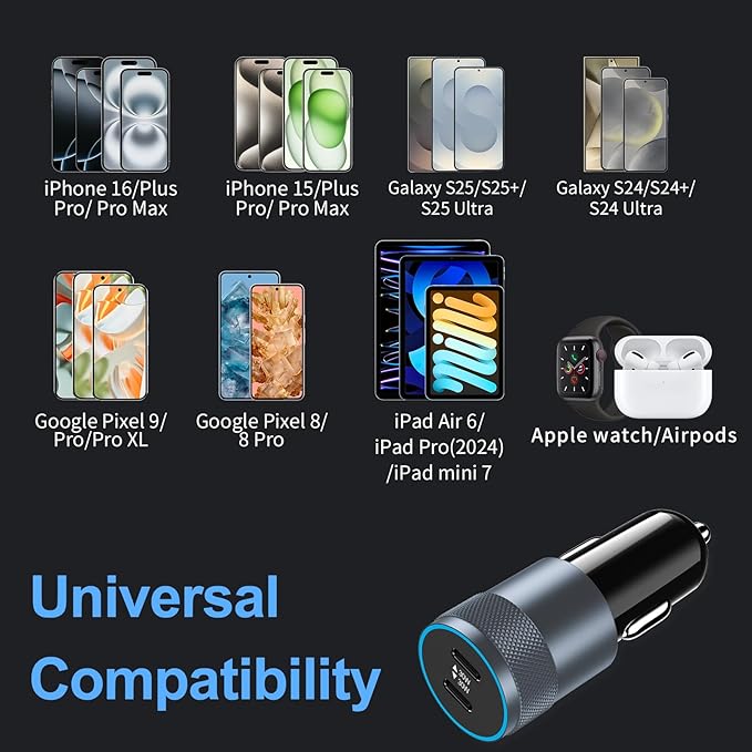 5 Pack USB C Car Charger Adapter, Aymla 60W Dual PD 3.0 Auto Cigarette Lighter Car Plug 2 Ports Type-C Fast Charging for iPhone 17/16 Pro Max/15 Plus, Samsung Galaxy S26/S25, Google Pixel 10, iPad