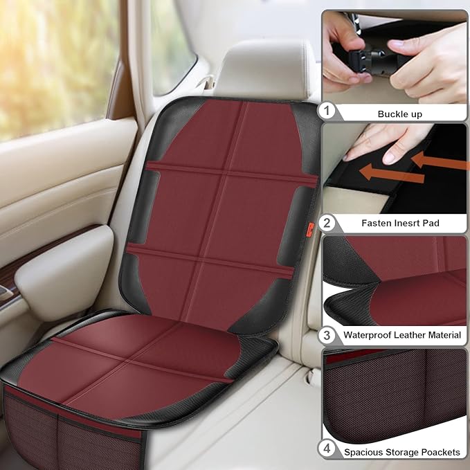 XHYANG Car Seat Protector,2 Pack Automotive Seat Protectors Baby Carseat Pad Waterproof Durable 600D Fabric for Child Baby Car Seat Mat Vehicle Pet Cover 2 Storage Pockets (Wine Red)