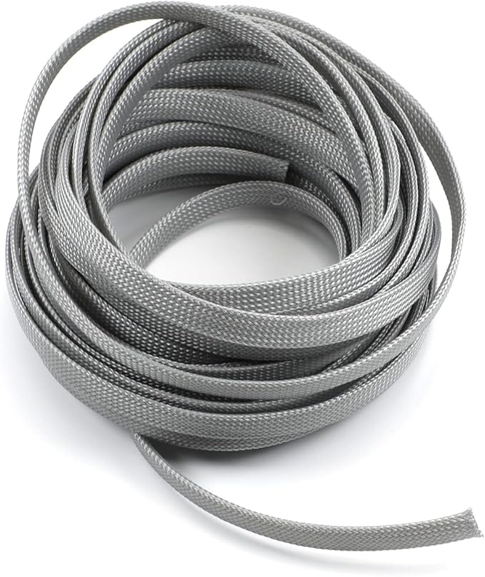 Aicosineg 32.81ft PET Flexible Braided Cable Sleeve 0.4inch Width Wire Loom Sleeving and Organizer Flexible Wire Mesh Sleeve Wrap Protector for TV Audio PC Cords from Pets Chewing Gray