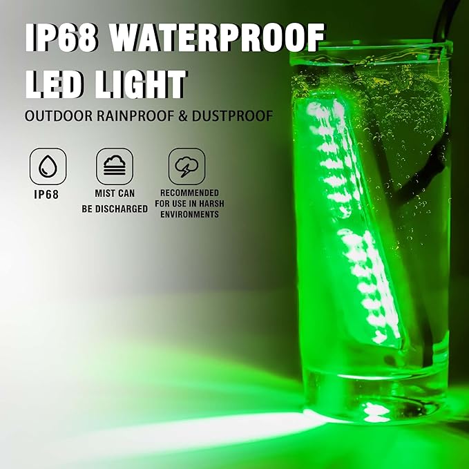 WINECO 8PCS LED Strobe Lights 12V Sync Feature Green 12LED Emergency Hazard Warning Lights with Strobe Controller for Trucks Vehicles ATV RV Cars Van