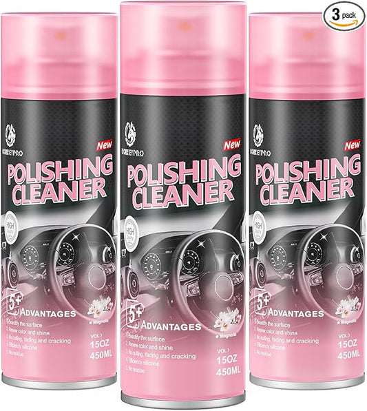 DONKEYPRO Car Interior Cleaner, Polishing Cleaner Detailer Spray for Vehicle Detailing, 450ml Aerosol 15 fl oz with Iron Can (3-Pack)