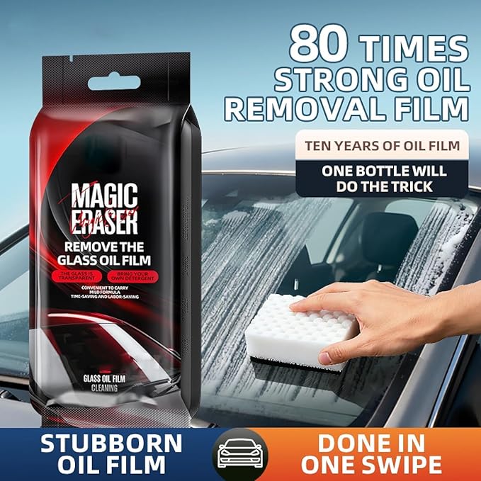 Car Glass Film Magic Cleaning Sponge, Non-Scratch Windshield Oil Film Remover Brush, Car Windshield Cleaner Tool, Anti-Rain Fog for Clear Vision Driving