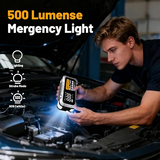 4000A Car Jump Starter with Air Compressor, Car Jumper 150PSI Portable Car Battery Jump Starter, 12V Jump Box Battery Pack (8L Gas 6L Diesel Engine) with Boost, LEDLight and Jumper Cables