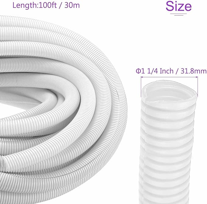 DMiotech 100ft Wire Loom Split Tubing 1 1/4 Inch(31.8mm) ID, Cord Protectors from Pet Flexible Conduit Cable Management for Office Home Garden, White