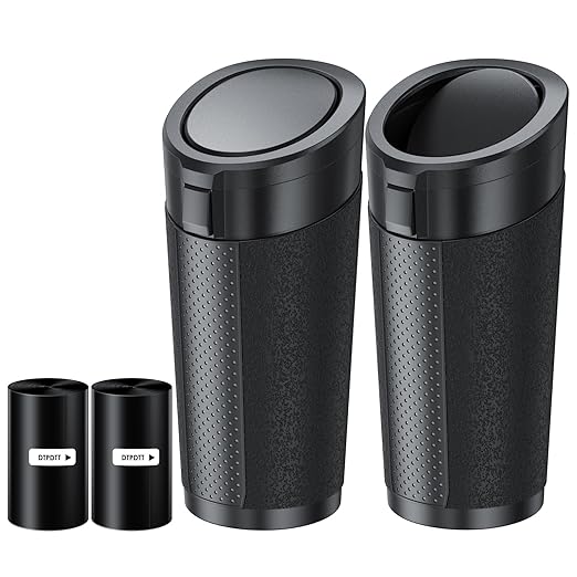 Car Trash Can Bin with Lid, Leakproof Garbage Can, Mini Cup Holder Trash Can for Car, Small Side Door Trash Can with with 80 Attached Trash Bags (2, B)