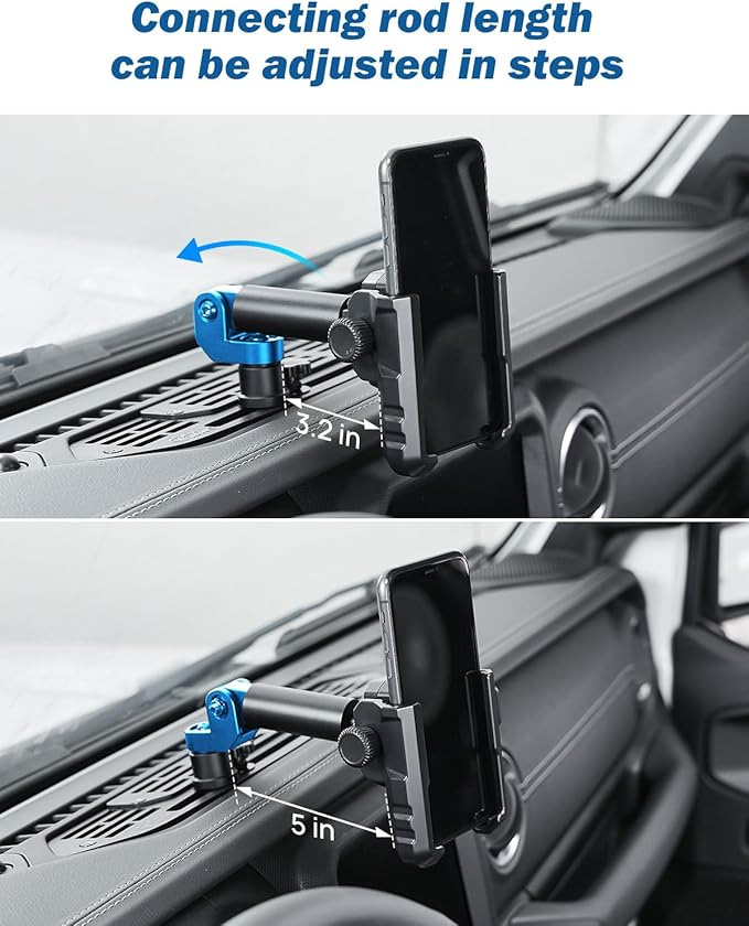 JOYTUTUS Metal Dash Platform Mount Phone Holder Compatible with 2018-2023 Wrangler JL 4x4 & 4xe 2020-2023 Gladiator JT| Custom Fit Phone Mount Expansion Platform| One-Hand Adjustable Clip