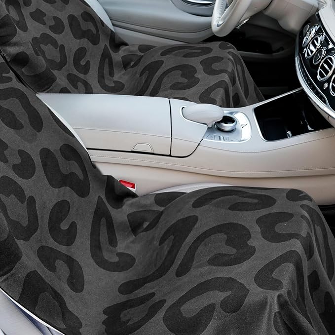 Hahafelt 1 Pack Car Seat Towel Covers with Storage Bag 63 x 32 Inch Athletic Running Towel Seat Sweat Washable Non Slip Cover Gift for Car Outdoor Sport Activities (Black Leopard Print)