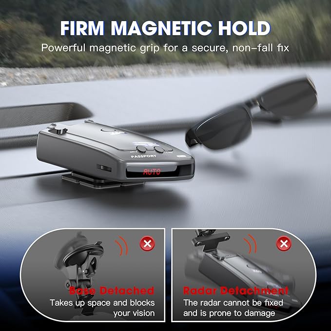Upgraded Magnetic Radar Detector Mount with N52 Strong Magnets, Radar Detector Dash Mount for Uniden, Cobra, Escort, Valentine One, and Other Radar Detectors, Unobstructed View, Shockproof and Stable