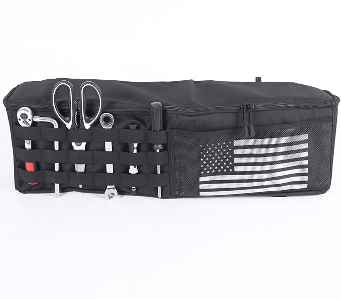 Aunginsy 1PCS Trunk Organizer Compatible with Toyota FJ Cruiser 2007-2021+, Car Right Side Trunk Storage Bag Backseat Hanging Storage Multi-Compartment Space Saving Accessories, With USA Flag Pattern